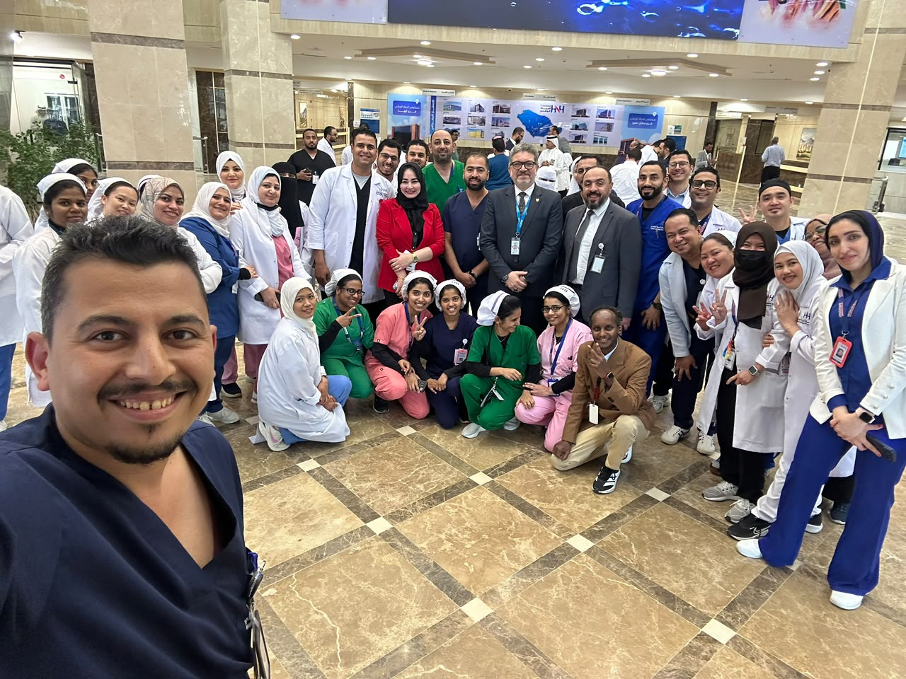 Dr. Mohamed Salama with frontline healthcare colleagues